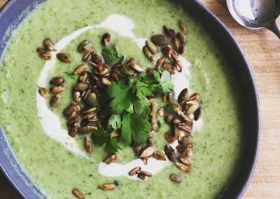 Broccoli and green pea soup