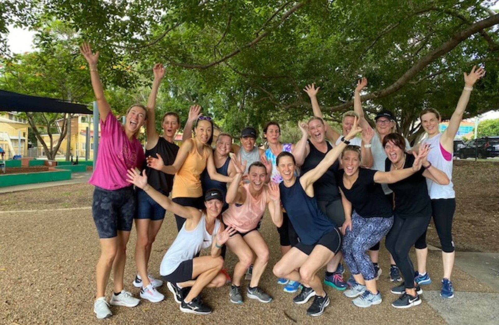 large group of women celebrating, post training