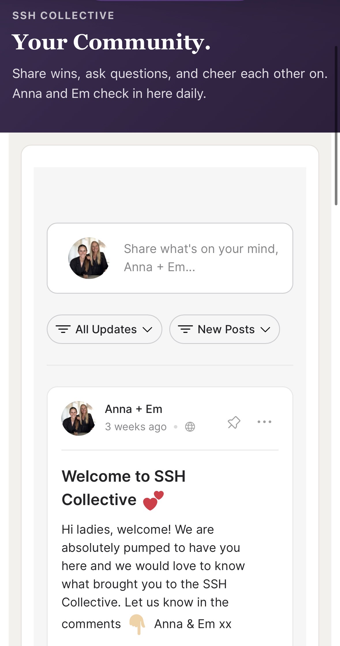 Community tab inside the SSH Collective Hub