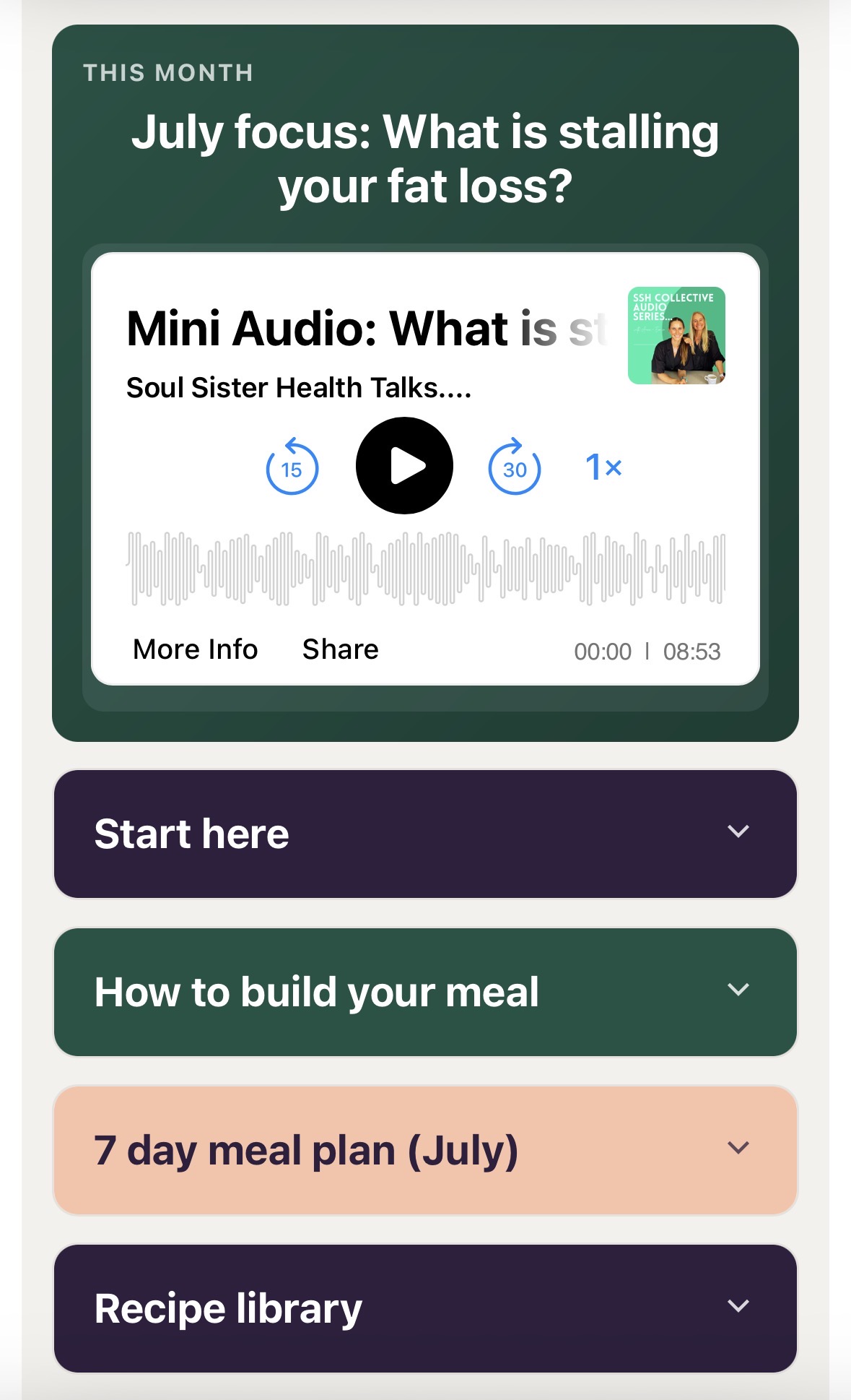 Nutrition tab inside the SSH Collective Hub